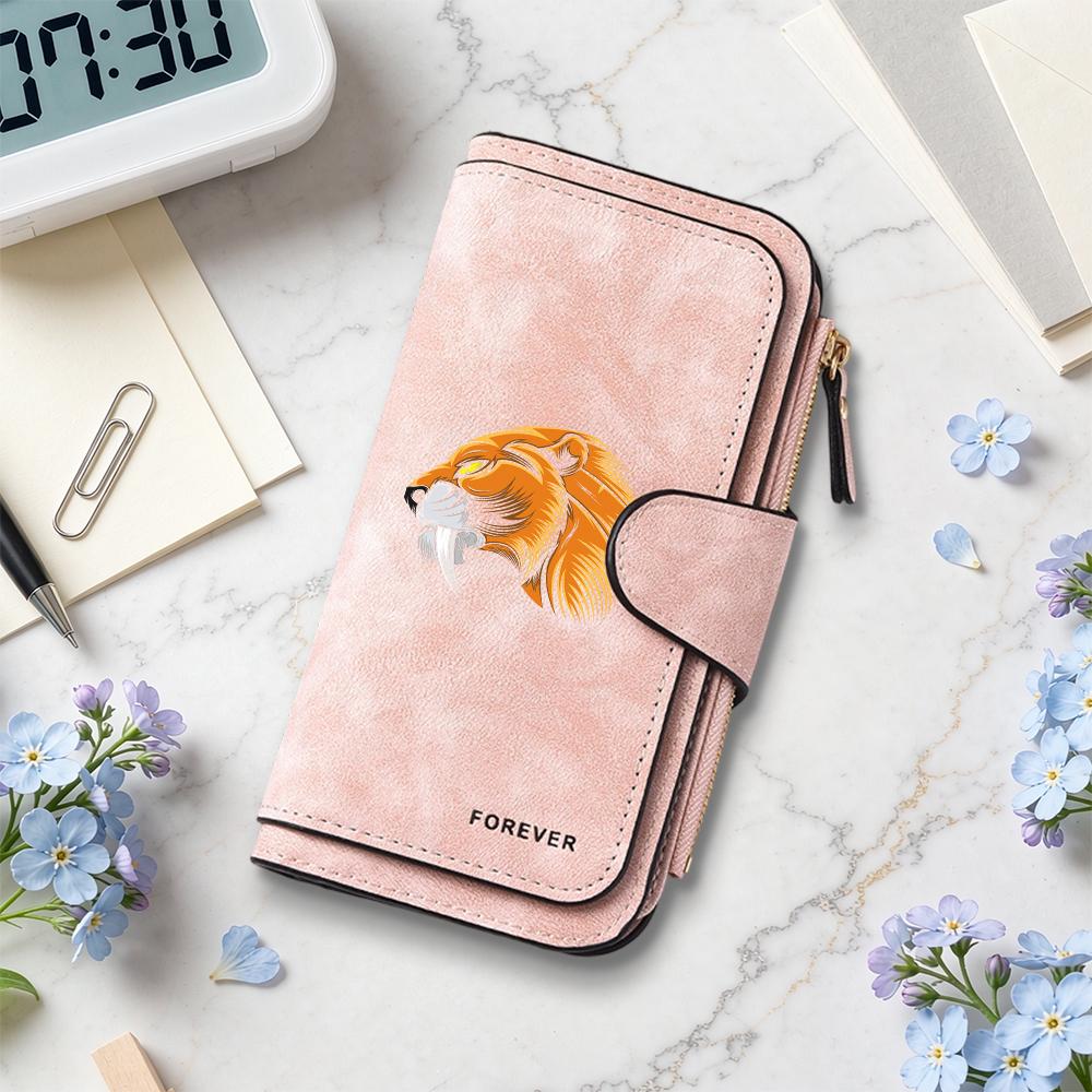 Vintage Animal Lion Pattern Women Wallet Stylish Portable Daily Use Card Holder Fashion Clutch Forever Design Ladies Purse