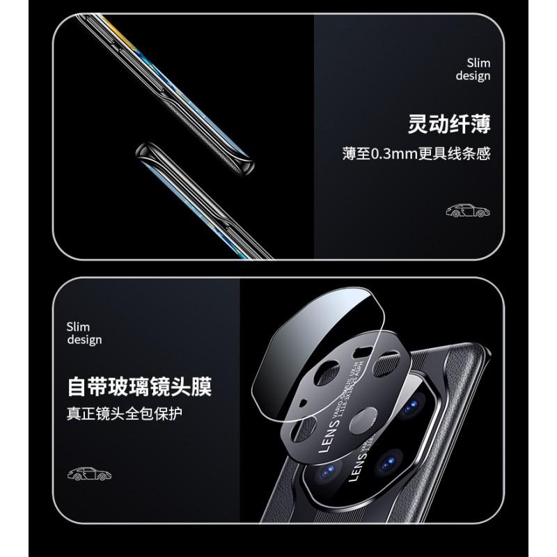Ultra-Thin Frameless Phone Case Mate 40 Pro Premium Vegan Leather Texture Electroplated Edge Anti-Slip Shockproof