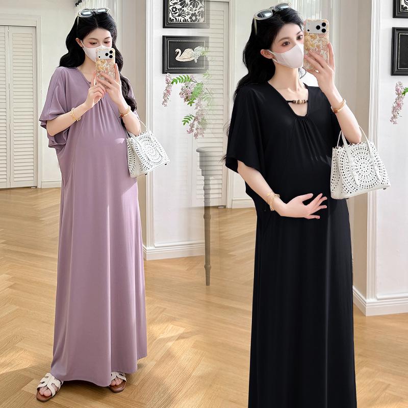

Trendy Summer Maternity Dress: Stylish, High-End, Plus Size, Loose, Slimming Long Skirt for Expectant Moms Medium чёрный