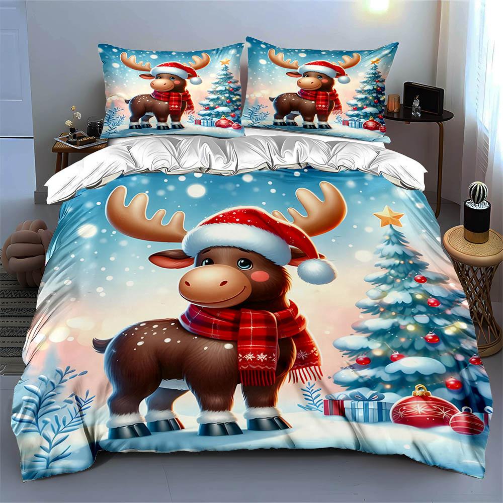 Festive reindeer scenery Bedding Duvet cover sets Duvet covers Pillowcases gifts (1 * Duvet Cover 2 * Pillowcases, without duvet insert)