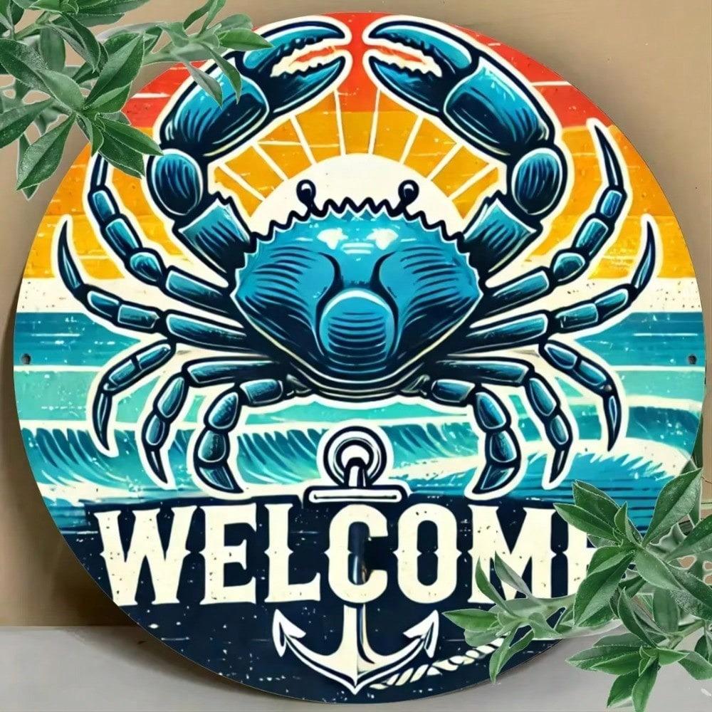 Metal Wall Art Vintage Hippie Round Sign Welcome Home Decor Garden Patio Office Outdoor Farmhouse