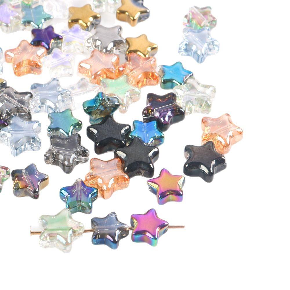 8/10Mm Color Plated Pentagram Beaded Glass Star Loose Beads Diy Handmade Beaded Necklace Material Jewelry Accessories