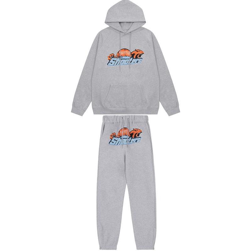 European and American trendy brand blue and yellow tiger head towel embroidered sweater high street hoodie trousers casual suit men S