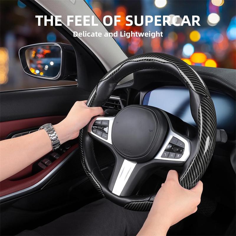 3Pcs 38Cm Carbon Fiber Car Steering Wheel Cover Non-Slip Protective Cover Segmented Car Styling Accessories For 99% Car