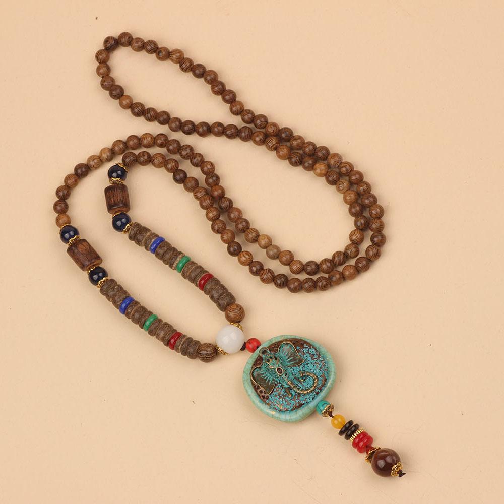 Originální etnický retro dlouhý řetízek na svetr, Nepálské vintage doplňky, Tibetský styl, Literární a univerzální náhrdelník pro muže a ženy