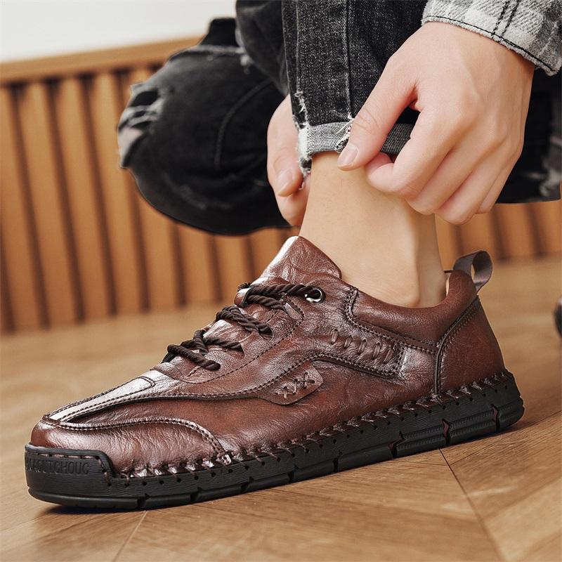 Luxury New Retro Fashion Men's Lace Up Leather Hand-sewn Thread Casual Shoes Designer Platform Walking Footwears Zapatos Hombre
