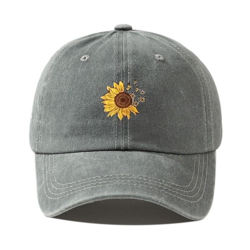 Sunflower Hat Washing Printing Sunshade Outdoor Cap Duck Tongue Cap Men Women'S Solid Color Sunflower Denim Cap