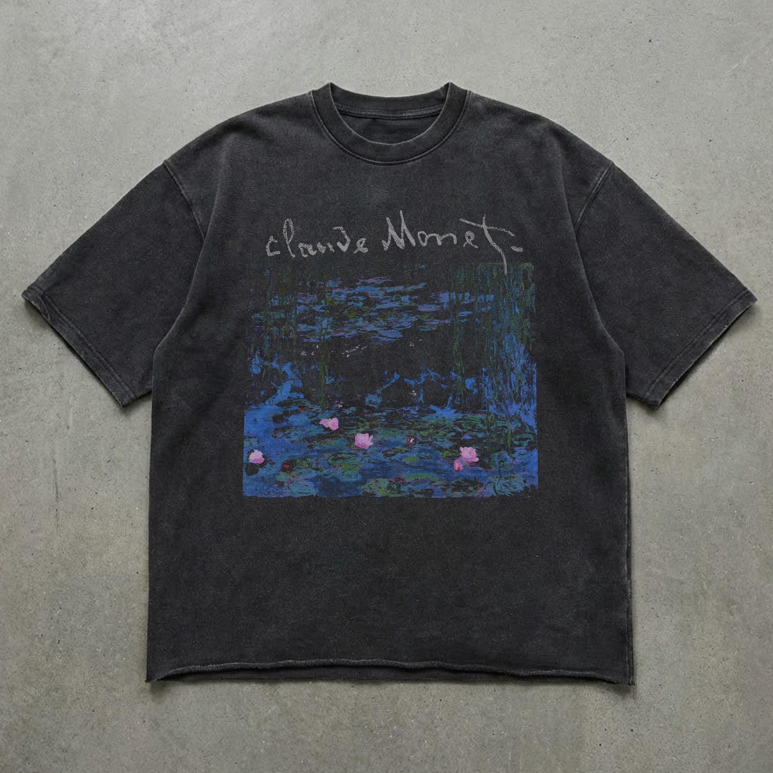 Claude Monet T-Shirt | Faded Raw Hem Art Tee | Heavy Cotton Unisex Streetwear | Art inspired 2XL