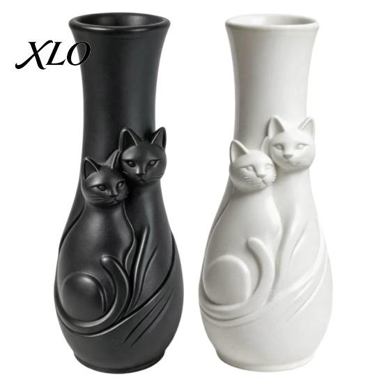 Modern Minimalist Home Decor Couple Cats Vase, Plastic Snuggling Cat Flower Vase for Home, Dried Arrangement Holder Desk, Shelf Decor, Tabletop Floral