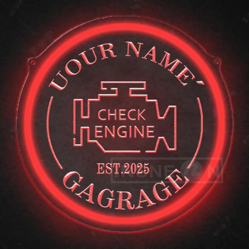 Garage Custom LED Neon Sign USB Wall-Mounted Decor Check Engine Man Cave White Auto Light for Showrooms Gifts Circular