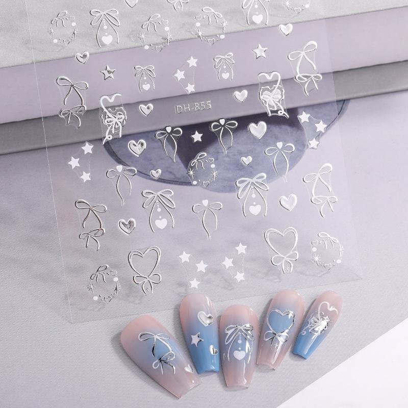 3D Cute Bowknot Heart Nail Stickers Self Adhesive Easy Peel DIY Manicure Decorations for Teen Girls Home Nail Art DIY