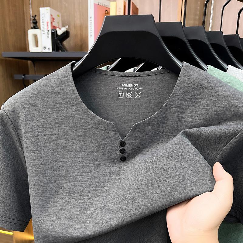 Summer V-Neck Men's Short Sleeve T-Shirt Middle-Aged & Young Fashion Casual Minimalist Short Sleeve