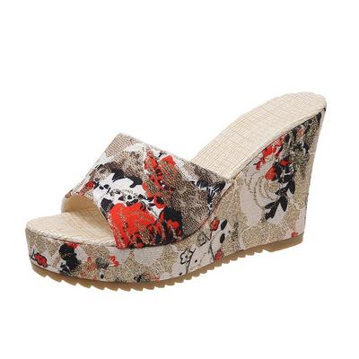 Femmes chaussures chaussures de mode tongs décontractées été Vintage imprimé fleuri Peep Toe pantoufles compensées