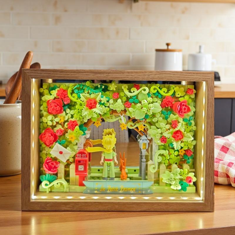 New Little Prince Building Blocks Abyss Mirror Photo Frame Construction Desktop Accessories Assembly Puzzle Toy Model Gift