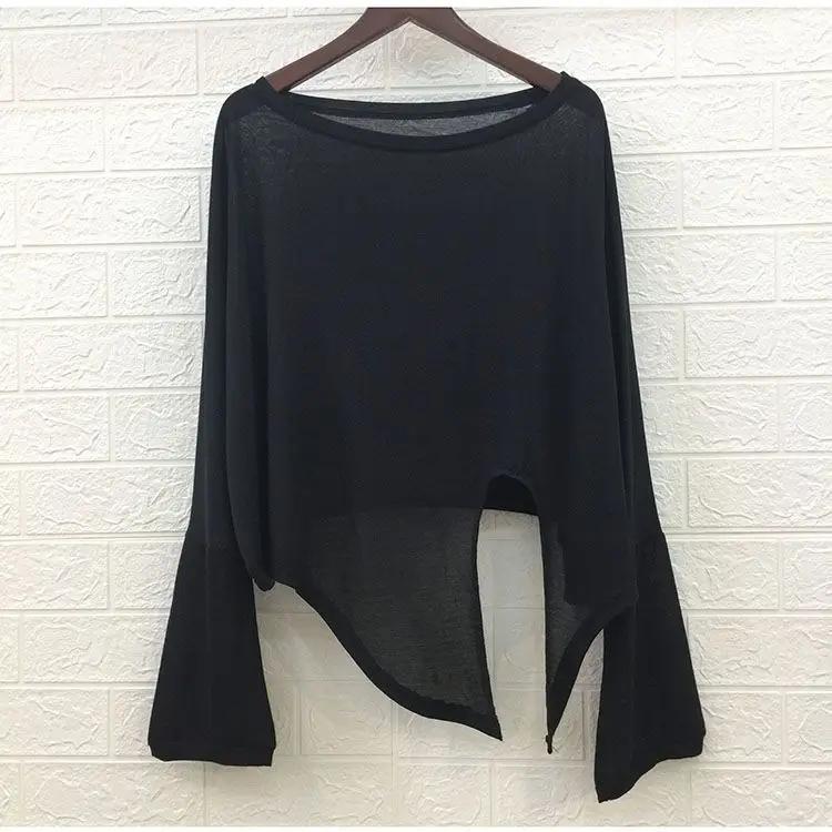 

Ледяной шелк Узел Однотонный Большой Солнцезащитный Плащ Разрез Неправильный Длинный рукав Футболка Свободный Современный танец Топ XS чёрный