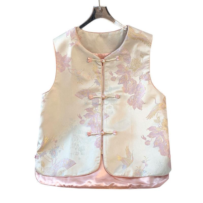 Vest Round Neck Button Sleeveless Vest Top Vest Women's Outside