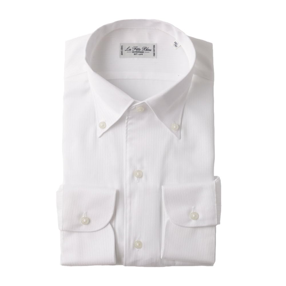 

HITOYOSHI Рубашка Easy Care с длинным рукавом 10 размеров Добби Hitoyoshi Платьевая рубашка Хлопок LB-PB1 [На пуговицах/Белая в полоску/40-82] Мужская 100%