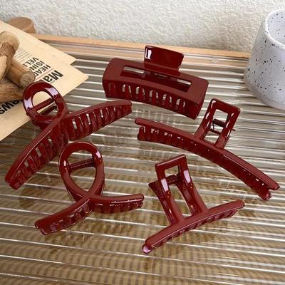 Rote Haarklammern für Frauen und Mädchen, große geometrische Krabben-Haarklammern aus Acryl, elegante Haarspangen, Clips für Damen, modisches Haar-Accessoire