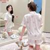 1011 new ice silk pajamas women's summer short-sleeved shorts set French chiffon printed loungewear can be worn outside