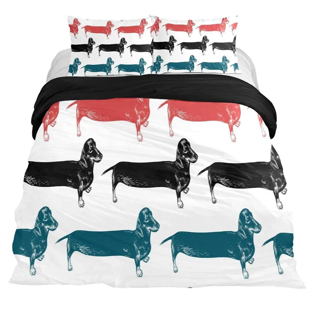 Dachshund Duvet Cover Collection Cartoon Style Dachshunds King Size Bedding Collection For Dog Lovers Kids Teens 23Pcs Twin Comforter Cover