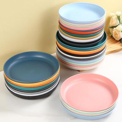 Wheat Straw 20cm/23cm Round Plates: Perfect for Fruits, Veggies, Dumplings - Durable PP Plastic for Homes and Canteens