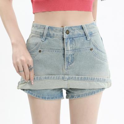 Sommer Casual Einfache Weitbeinjeans für Damen Hohe Taille Elegant Blau Locker Denim Shorts Damenmode Hot Girl Vintage Jeansshorts 24235