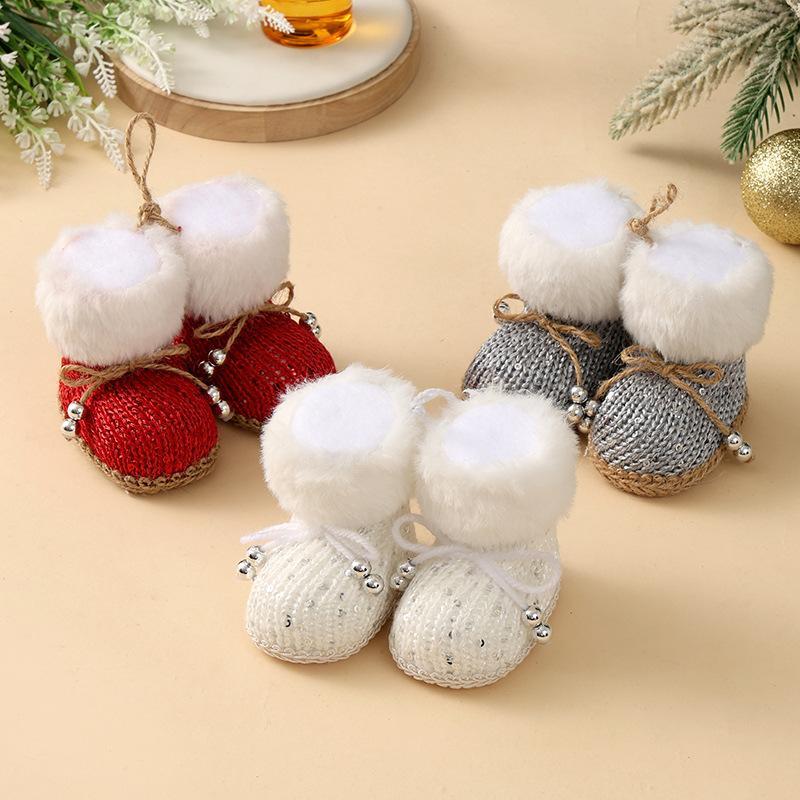Decorative Christmas Boots Pendant Cloth Soft Christmas Knitted Shoes Ornament Boots Shape Hanging Christmas Tree Pendant