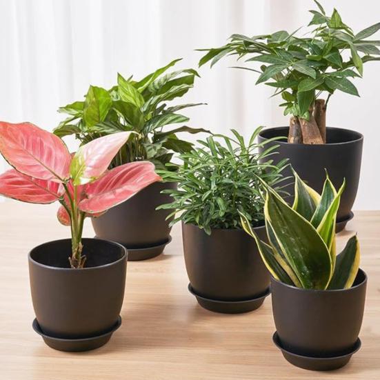 Yousheng Flower Pot with Saucer Plastic Plant Pot with Drainage Holes Modern Decorative Planter for Indoor Outdoor Plants Garden House Plants