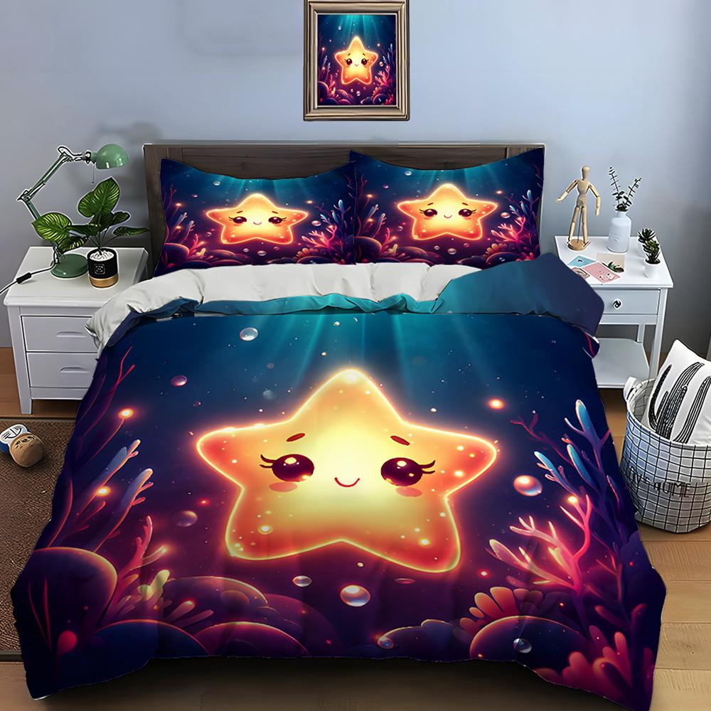 Cute Cartoon Stars Print Bedding Set Duvet Cover 1 Duvet Cover 2 Pillowcases Adult And Kids Bedding Set Luxury Children's Gifts