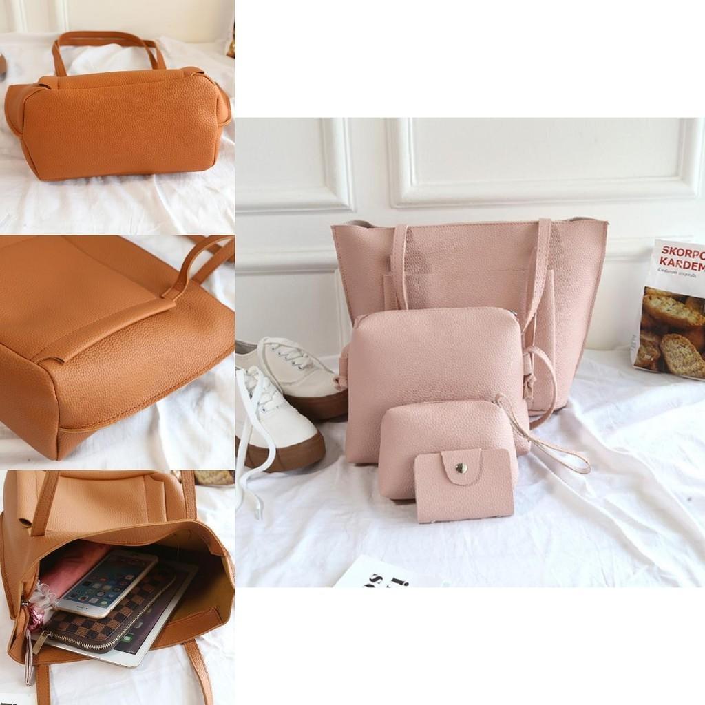 Trendy 4-piece Women's Bag Set With Lychee Pattern