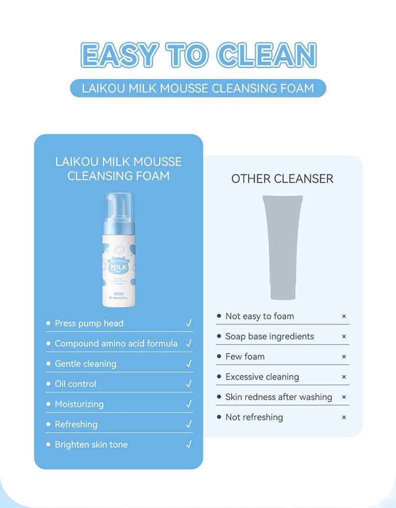 LAIKOU 120ml Milk Cleansing Mousse Facial Cleanser for Refreshing Pores
