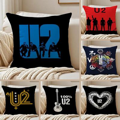Rock Band U-U2 Kissenbezug Seidiger Kurzer Plüsch Beidseitig Bedruckter Kissenbezug für Sofa Alle Jahreszeiten Heimdekoration Geschenk