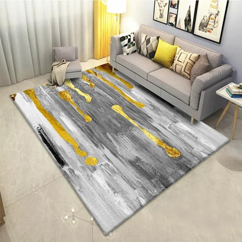 Feather Print Crystal Velvet Home Carpets for Living Room Decor Quality Wrapping Edge Rugs for Bedroom Dirt Tolerance Floor Mat