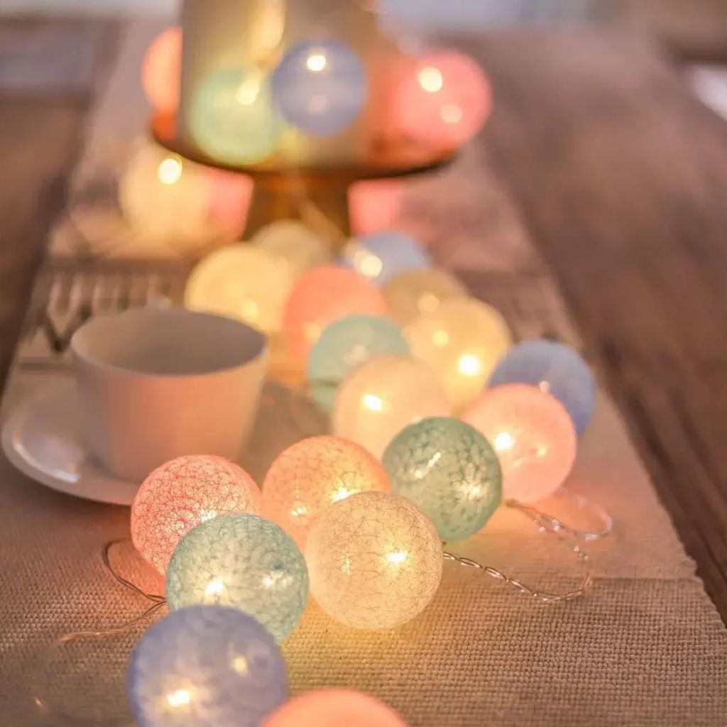 3CM Cotton Balls String Lights Garland Fairy Street Lights Christmas Decorations for Home Outdoor Wedding Garden Patio Lights