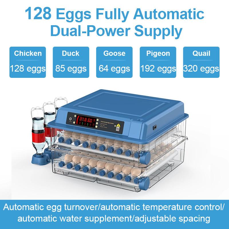 192/128/100/64 Eggs 3-in-1 Incubator Water Replenishment Adjustable Egg Tray Hatcher Machine Plastic Fully Automatic Temperature Control Incubator