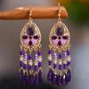 Bohemian Cross-Border Handmade Water Drop Rice Bead Tassel Earrings for Travel Photography