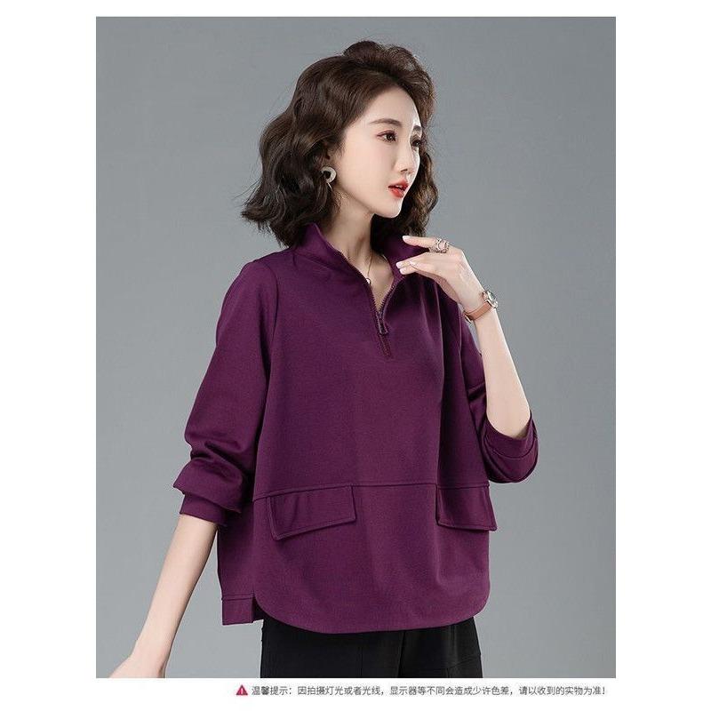 Reißverschluss Sweatshirt Damen Locker Falsche Tasche Oberteil Lässig Revers Einfarbig Vielseitig Unterhemd