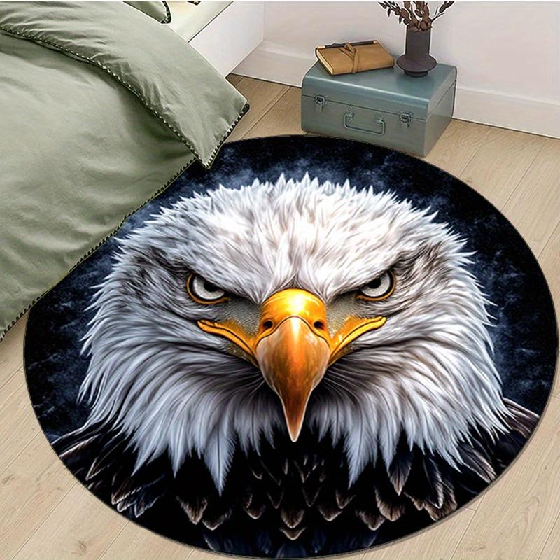 Eagle Head Print Plush Round Rug-Non-Slip,Soft Polyester Carpet for Bedroom&Living Room Decor
