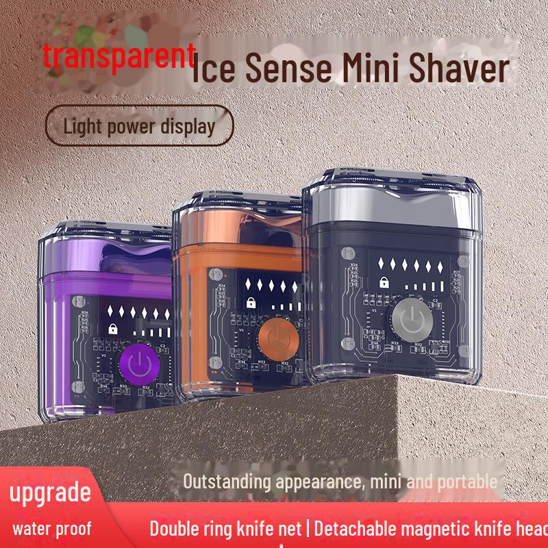 AMT Dual Engine Wiederaufladbarer Elektrorasierer - Transparentes Mecha-Design, Doppelkopf, Waschbar, Mini, Große Kapazität.