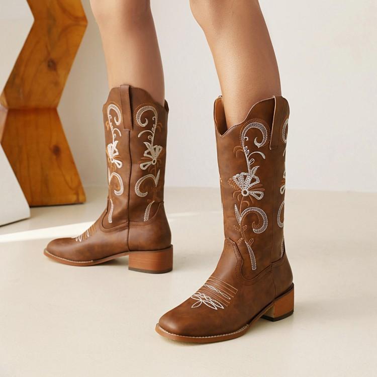 New Women's Boots Embroidery Sleeve Knight Motorcycle Boots Retro Medium Boots Horse Boots Men's Boots Women's Boots
