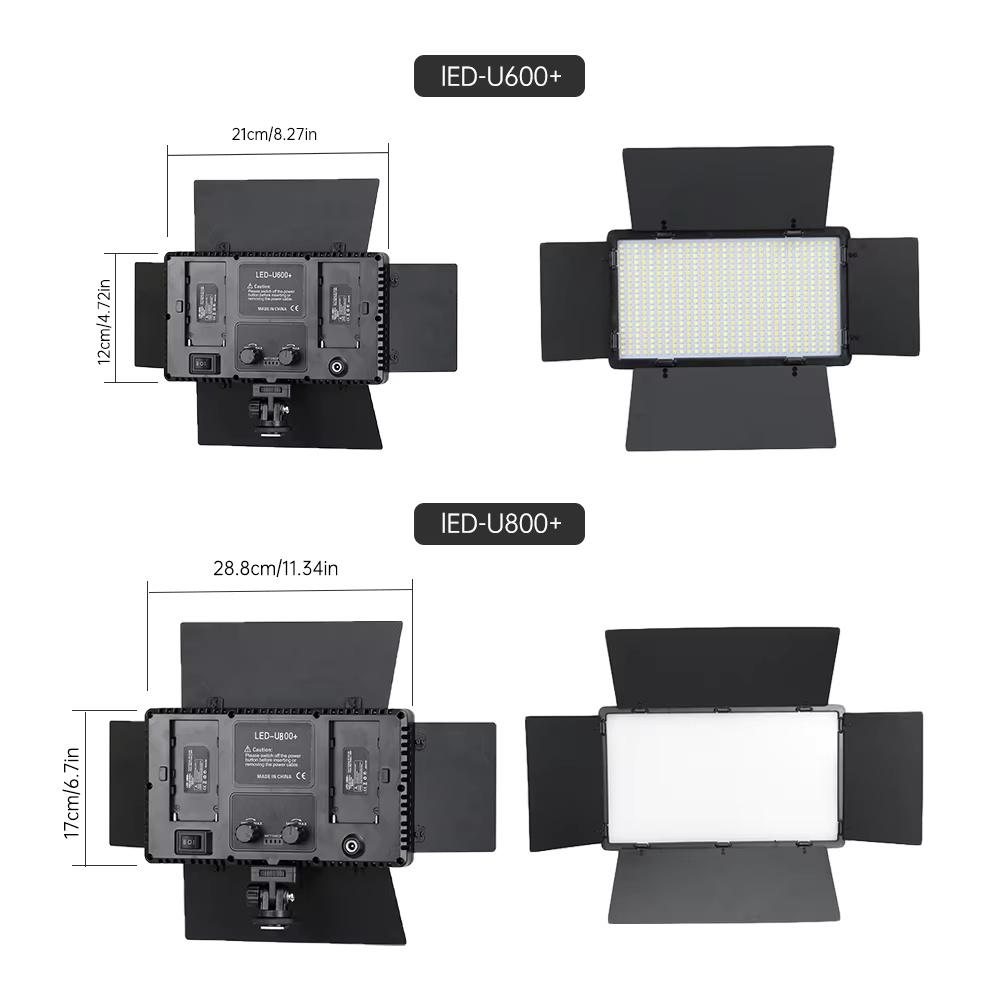 U600 U800+ LED Video Light Photo Studio Lamp Bi-Color 3200K-5600k Dimmable with Tripod Stand Remote for Video Recording Para