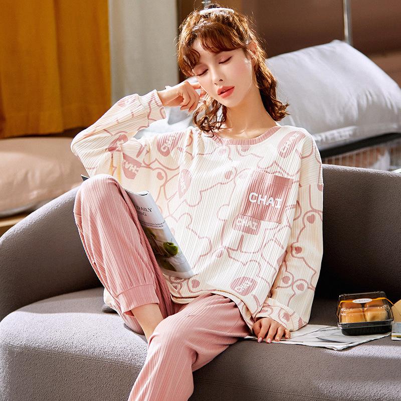 

Пижамные костюмы с длинными рукавами, женские весенне-осенние спортивные костюмы, одежда для сна, повседневная свободная зимняя домашняя одежда, пуловер больших размеров, хлопок XXXL детские розовый