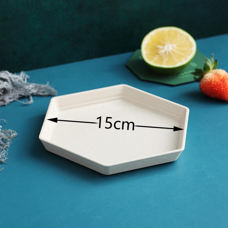 Wheat Straw Plate Household Creative Hexagonal Plate Fruit Plate Cute Small Vegetable Plate Japanese Platter Dining Table