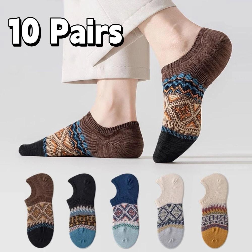 10Pairs Grid Patchwork Low-calf Socks Short Tube Invisible Socks Fashion Retro Boat Socks  Female