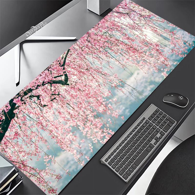 Cherry blossom mouse pad pastel pink desk mat cute sakura flowers xxl malaking Japanese gaming deskmat