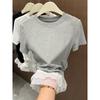 Special Xiaohongshu cotton elastane white lace splicing front shoulder short sleeve t-shirt women