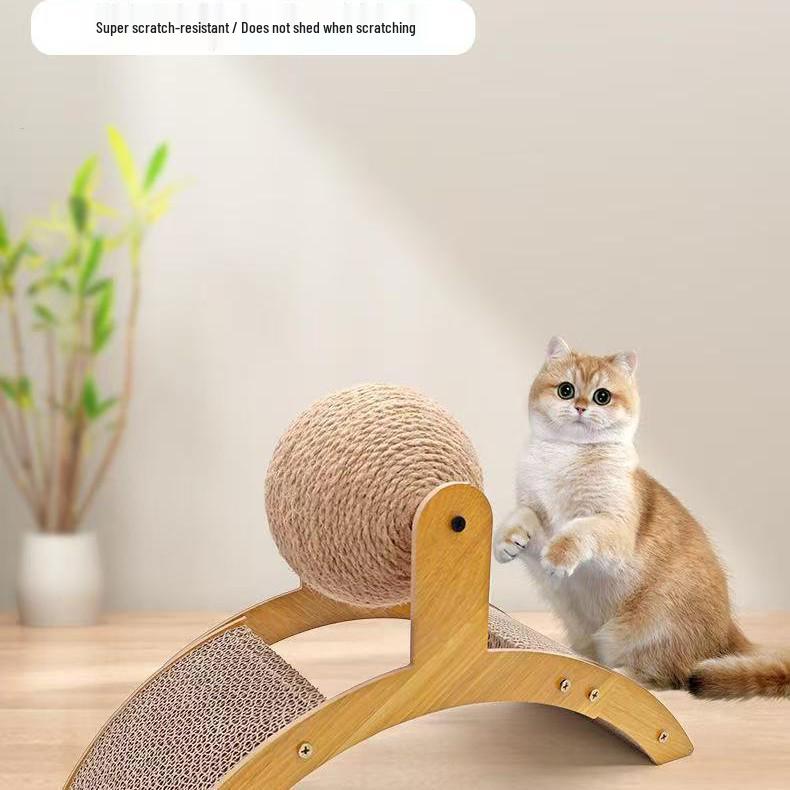 Wooden Ferris Wheel Rotating Cat Scratching Board & Nail File - Durable, Multi-functional Toy for Cats