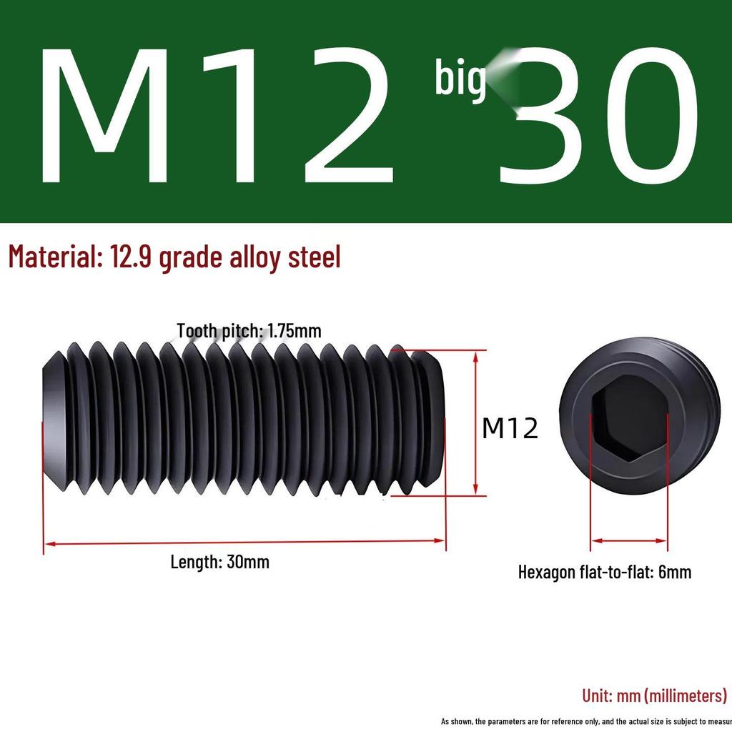 Grade 12.9 Hex Socket Headless Set Screw (M3-M16)