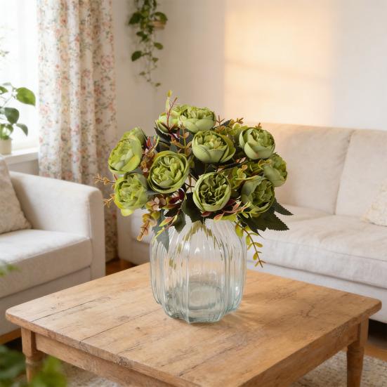 6 Heads Artificial Rose Flower Faux Silk Rose Bouquets with Leaf for Wedding Home Office Indoor Outdoor Decor