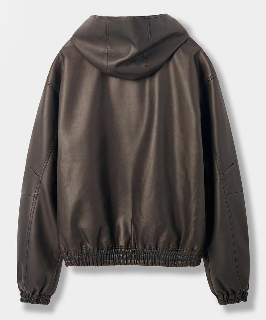 Dimitri Black 2Way Vtg Washed Pu Zip-Up Hoodie_Brown
